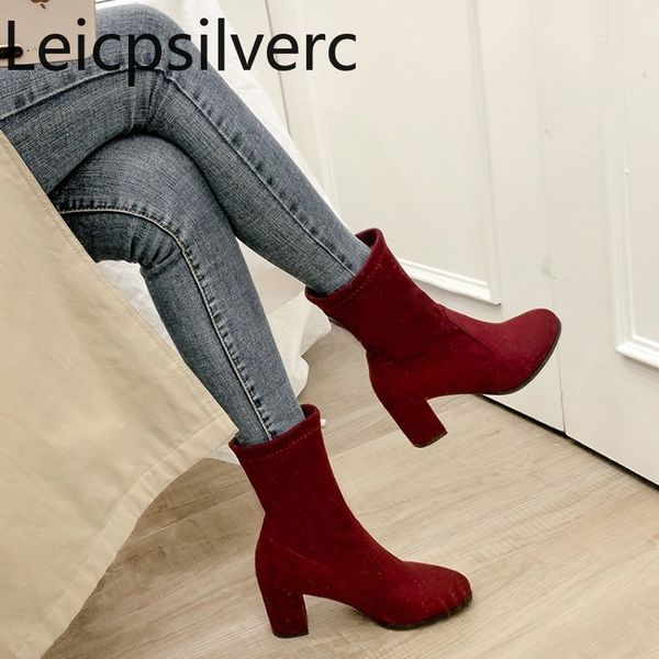 

women's boots the new autumn and winter round head color matching high heel middle tube women's shoes plus size 32-43 7cm high, Black