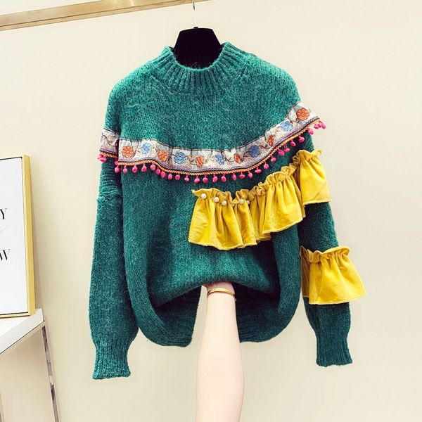 

high collar pull femme women's sweaters 2019 autumn and winter new korean loose students knitting sweater jumpers knitwear, White;black