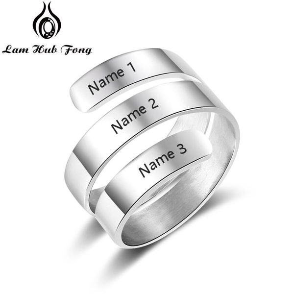 

personalized 3 names stainless steel adjustable ring engraved name stackable wide rings for women anniversary gift(lam hub fong, Silver