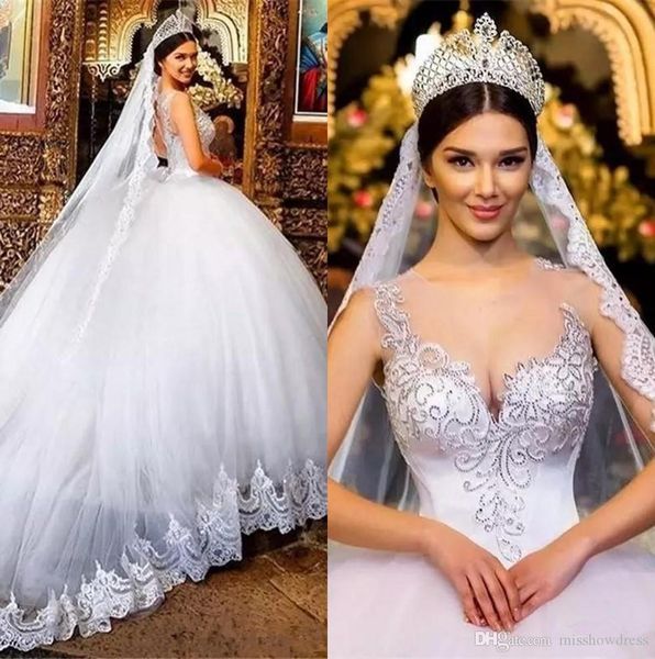 

великолепная арабская жемчужина бальное платье из тюля свадебные платья кружевная аппликация из бисера с скользящим шлейфом свадебное платье, White