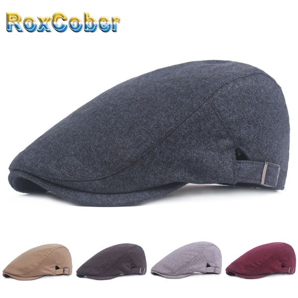

roxcober autumn winter solid warm hats cotton thicken newsboy caps vintage berets mens womens simple fashion ivy flat caps, Blue;gray