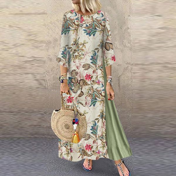 

женщины осень платье плюс размер новый год сбора винограда способа печати цветочные патч платье 3/4 рукавом o-образным вырезом сыпучие maxi, Black;pink