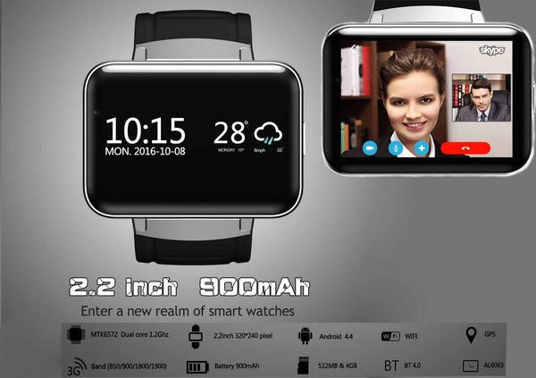 

bluetooth smart watch 2.2" android 4.4os 3g net smartwatch cpu dual core 1.2ghz 4gb rom camera wcdma gps wifi watch