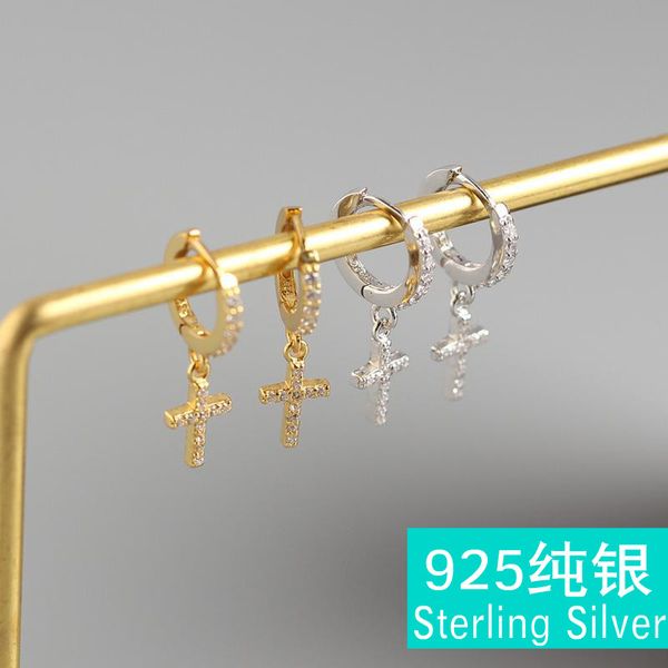 

and the united states cross-border luxury ear clip ins s925 pure silver cross wind set auger ear clip silver earrings, Golden;silver