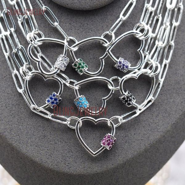 

stering silver paper clip choker heart carabiner lock necklace nm30575