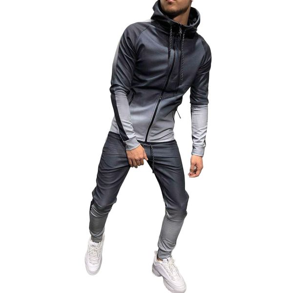 

lncdis 2019 mens autumn winter packwork print sweatshirt pants sets fitness sport suit tracksuit running set jogging suit a5, Gray