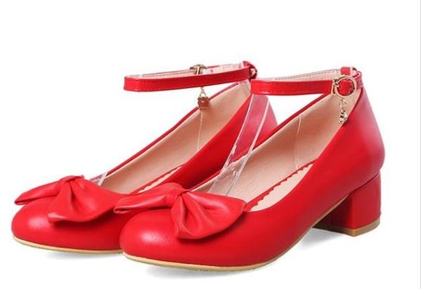 

send new style round head bowknot coarse heel medium heel women shoes, Black
