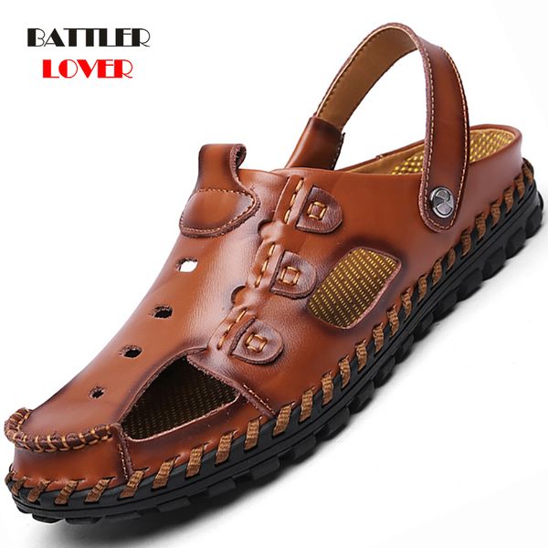 

summer sandals men leather classic roman sandals 2019 slipper outdoor sneaker beach rubber flip flops men water trekking, Black