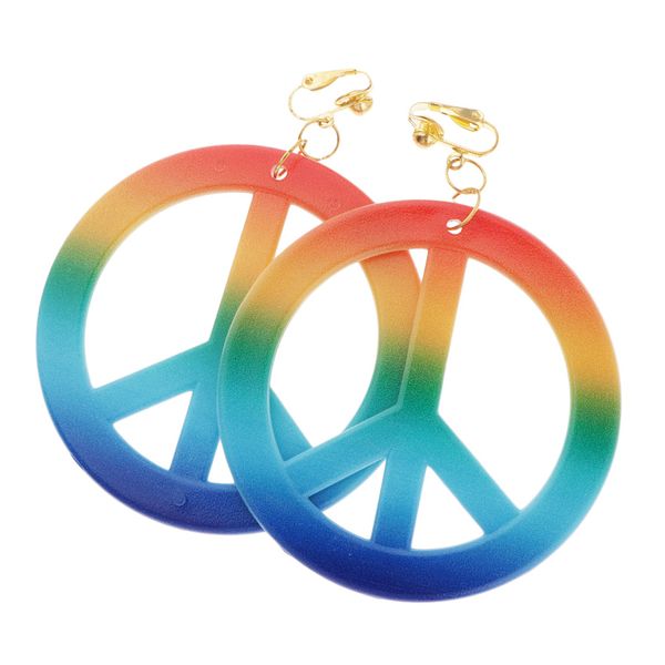 

rainbow peace sign earrings fashion large ear rings 60s 70s fancy dress, Golden