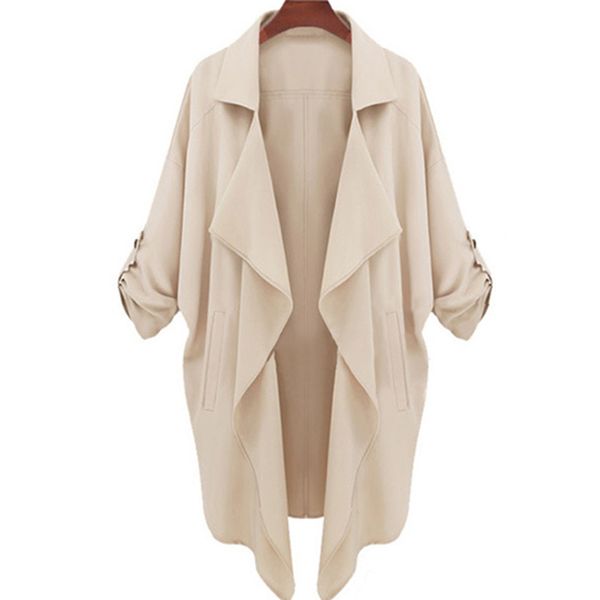 

женская ветровка outwear long trench casual solid color coat одеяние femme женщин способа большой размер trench манто femme, Tan;black