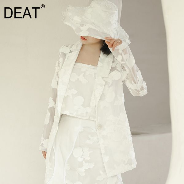 

deat] 2019 new spring summer lapel long sleeve white jacquard organza stitch loose temperament jacket women coat fashion ju56, Black;brown