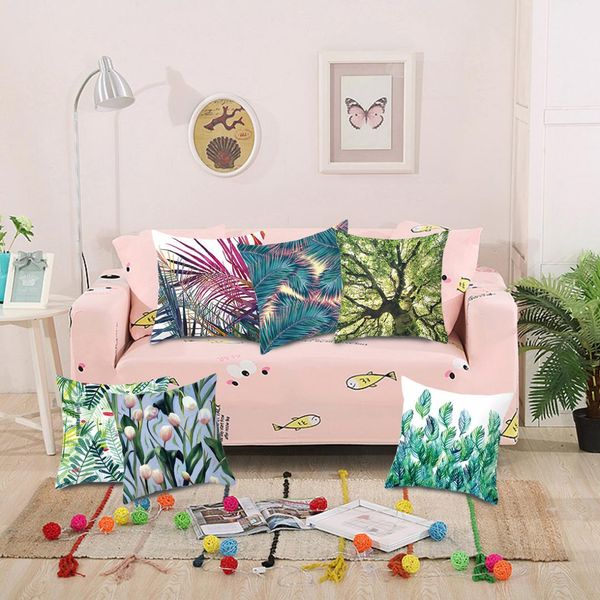 

1pc tropical decoration print cactus monstera cushion polyester throw pillow sofa home decorative pillowcase