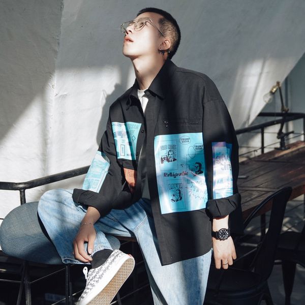 

2020 новый ins рубашка мужской моды все соответствующие рубашки куртка корейский стиль печати тенденция студенческая пара куртка гонконгский, White;black