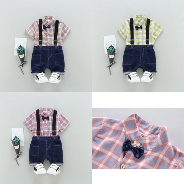 

2019 тенденция стиль лето хлопок рубашка сетка галстук шаблон с коротким рукавом рубашки и ремни шорты две части для мальчиков и девочек, White