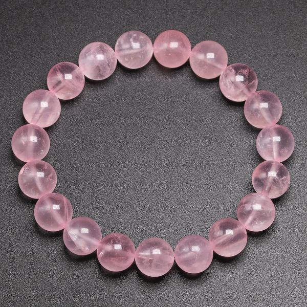 

natural smooth rose quartz energy natural stone strench bracelet elastic fine jewelry beads lovers women handmade gift, Golden;silver