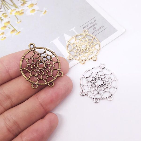 

100pcs/bag retro 28*34mm hollow dream catcher charms pendants designer jewelry fit making necklace bracelet accessories friend gift, Bronze;silver