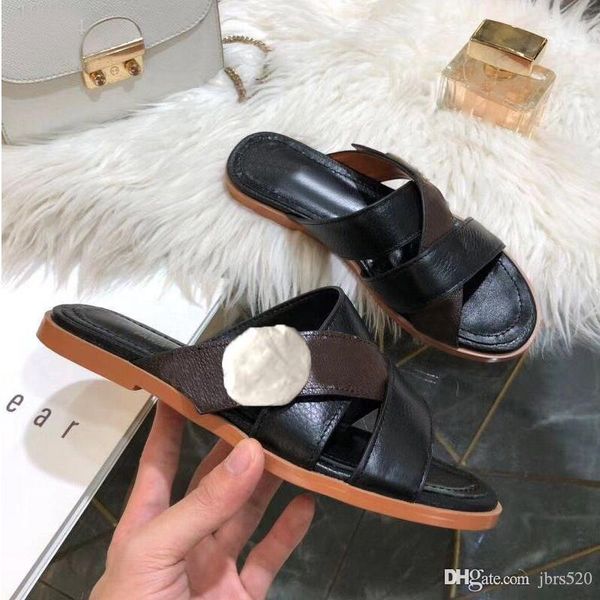 

designer slippers summer woman cartoon big head beach slippers fashion leather luxury flat letters sandals metal buckle printed slippers 42, Black
