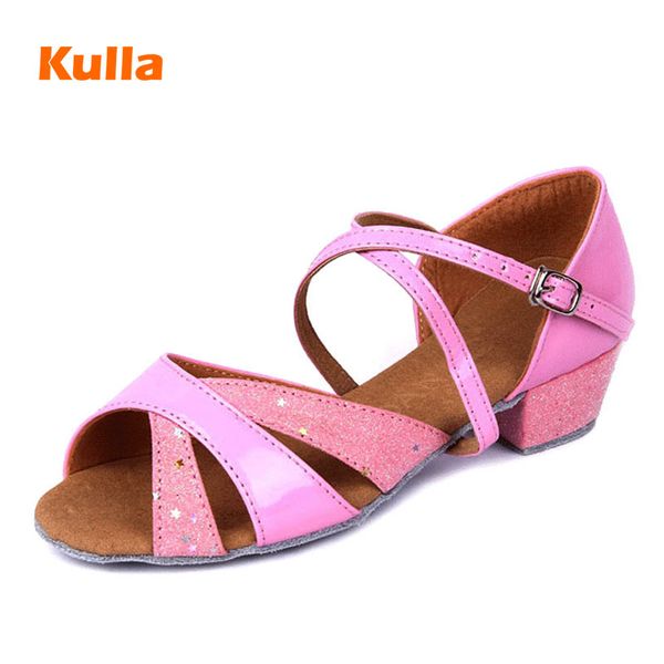 

glitter/satin dance shoes girls low heel 3cm child kids ballroom latin dancing shoes pink/gold 5colors zapatos de baile de mujer