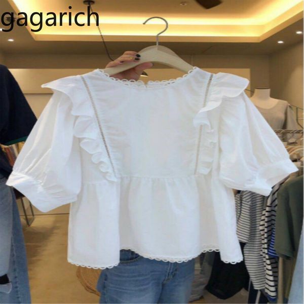 

gagarich женщины chic футболки корейский сыпучие lace срощенной o шеи сладкий оборками топы женская мода с коротким рукавом футболки tide so, White