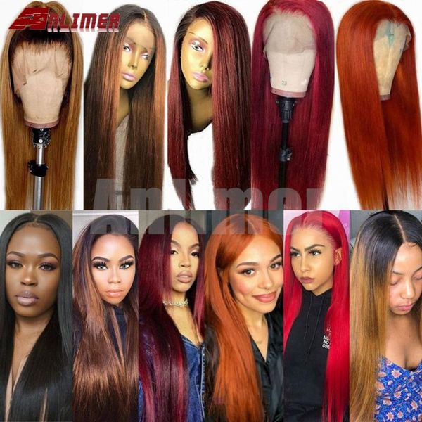 

13*6 ombre honey blonde lace front wigs straight orange red burgundy colored brazilian remy lace front human hair wigs 8-26, Black;brown