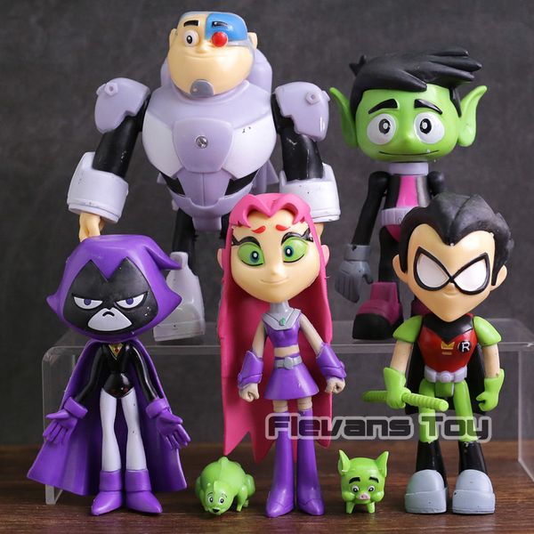 

Teen Titans Go Robin Cyborg Beast Boy Starfire Raven Silkie ПВХ фигурки детские игрушки подарки 7 шт./компл. C1