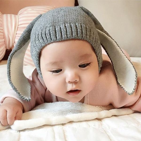 

новое прибытие детские hat для девочек мальчик winter hat для детей теплые твердые кролика шляпы вязаные крючком с ушами шляпы младенца cap, Yellow