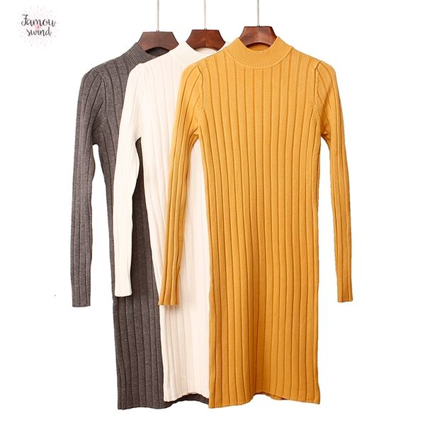 

платья качества высокого осень зима теплых женщин свитер платье женщина мода ребро тонкие трикотажное платье длинные рукава, Black;gray