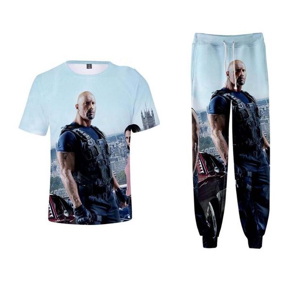 

новая мода женщины / mens fast furious 8 смешные 3d печати t-shirt + jogger брюки casusal tracksuit наборы k89, White;black