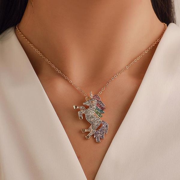 

full crystal unicorn pendant necklace gold silver color pony necklaces & pendants jewelry new lucky necklace charms jewellery