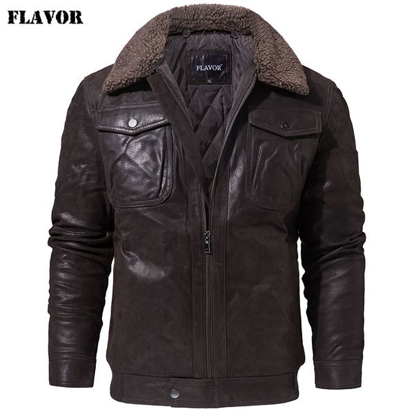 

flavor men's real leather jacket genuine leather jacket with faux fur collar male motorcycle warm coat genuine, Black
