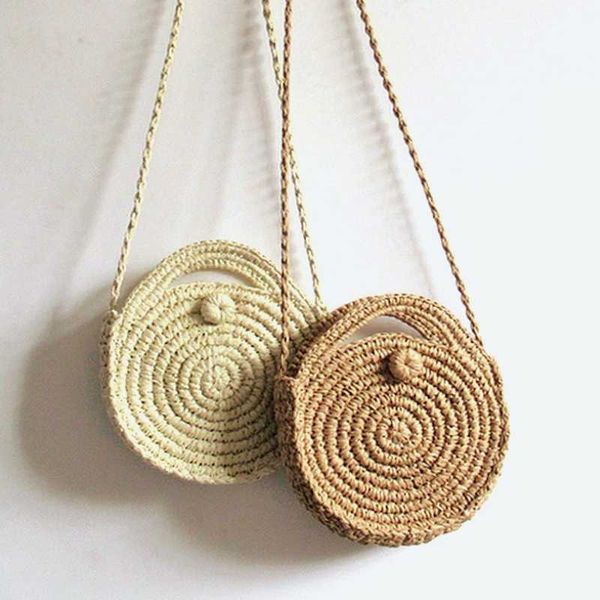 

circle handwoven retro rattan straw beach bag crossbody 2020 fashion women shoulder bag