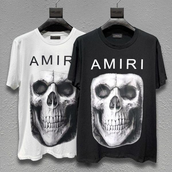 

2020 designer amiri short-sleeved t-shirt fashion high street european and american street tide amiri skull print casual printing beggar, White;black