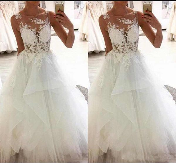 

Elegant Lace Wedding Dresses Scoop Neck Beads Sleeveless Appliques A Line Plus Size Wedding Gowns Formal Bridal Gown Arabic Dresses