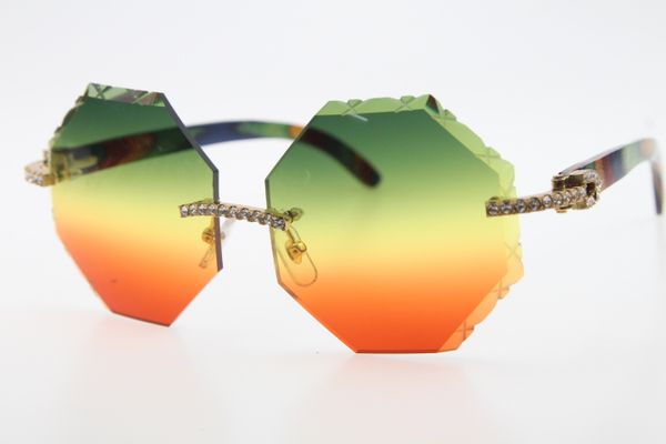 

wholesale high end brand glasses shield 4189706 rimless peacock wood diamond sunglasses wood stone glasses carved green red new, White;black