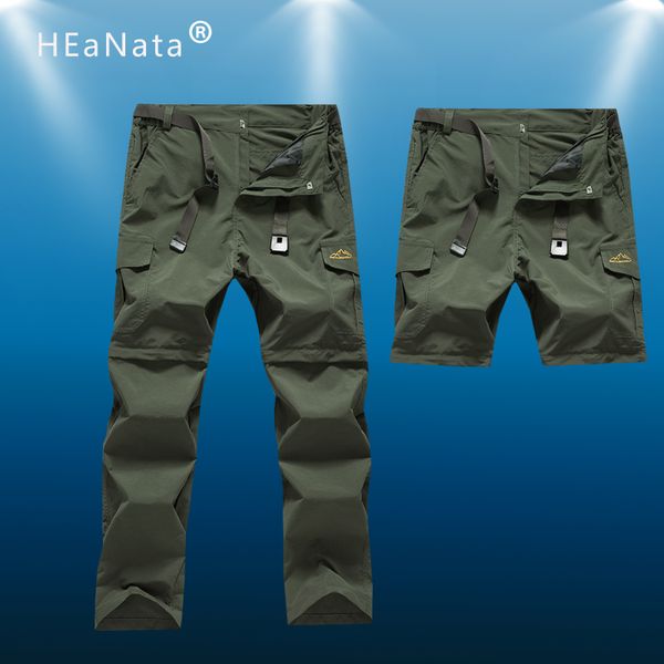 

outdoor sport hiking pants men stretch quick dry waterproof removable trousers man mountain climbing fishing trekking cycling, Black;green