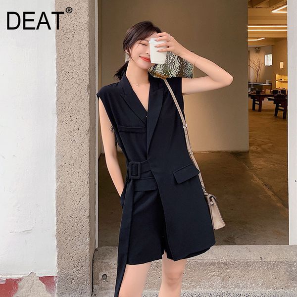 

deat] 2019 new autumn winter v-neck sleeveless brief high waist pocket stitch loose pants women jumpsuit fashion tide 13d478, Black;white