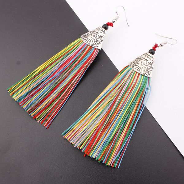 

2019 new silk thread tassel earrings ethnic style bridal accessories catwalk exaggerated long tassel earrings female jewelry gift, Silver
