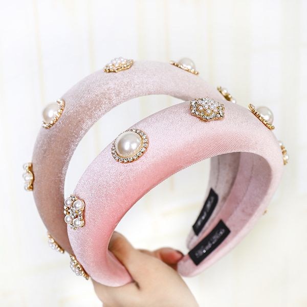 

velvet pearl rhinestone padded headband for women solid color sponge crystal hairband women hair accessories hair band