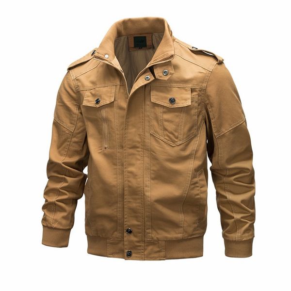 

coat men cotton jackets stand collar zipper epaulet pockets button outdoor clothing loose solid color wild fashion male coats, Black;brown