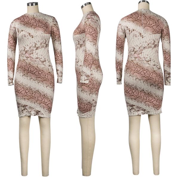 

snake printed designer dress for women autumn crew neck a-line dresses women long sleeve casual dress, Black;gray