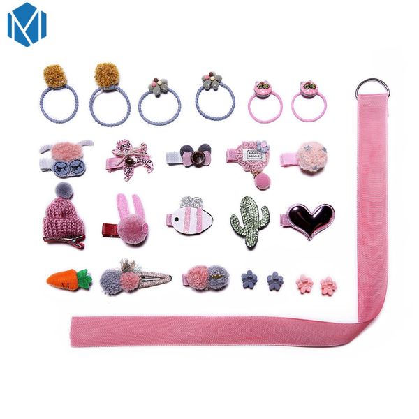 

23 pcs/set kids hair accessories cartoon hair clips for girls princess bb elastic bands kawaii animals elastique cheveux, Slivery;white