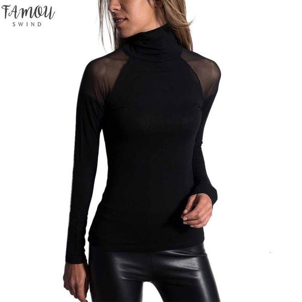 

going out highstreet black mesh gigot sleeve high neck fitted 2020 autumn casual cap sleeve women modern lady tshirt yjp, White