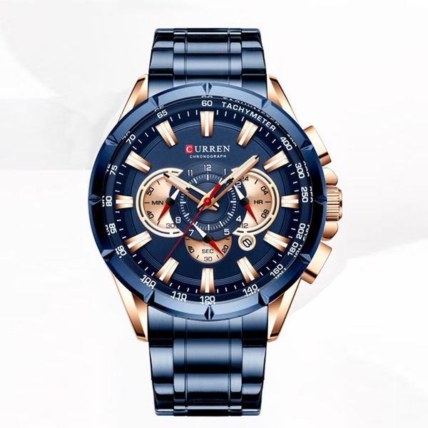 

curren новый причинно спортивный хронограф мужские часы браслет из нержавеющей стали наручные часы большой циферблат кварцевые часы со светя, Slivery;brown