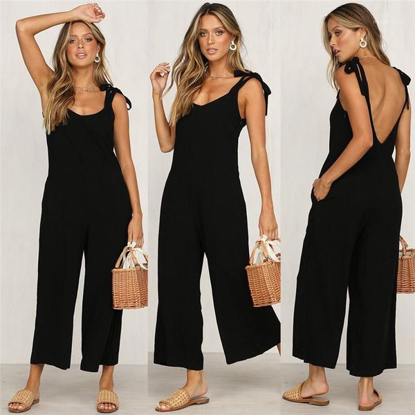 

clothing spring summer womens designer jumpsuits loose sexyÂ hollow out solid color printed bandage rompers fashion female, Black;white