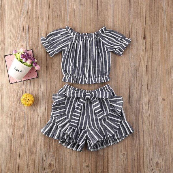 

us toddler baby girl clothes stripe short sleeve top t-shirt короткие брюки наряд летний комплект 1-6 т 2 шт, White