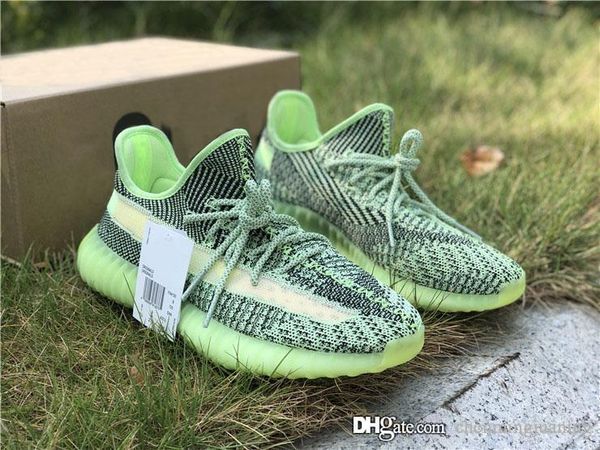 

new 350s v2 yeezreel primeknit kanye west mens running shoes black grey reflective fluorescent green mesh breathable sport sneakers