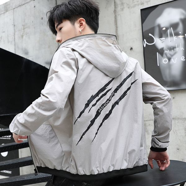

новых людей вскользь handsome куртка с капюшоном моды печати тонкий wear outsiide личности пальто 2019 куртки мужчины zipper casual, Black;brown