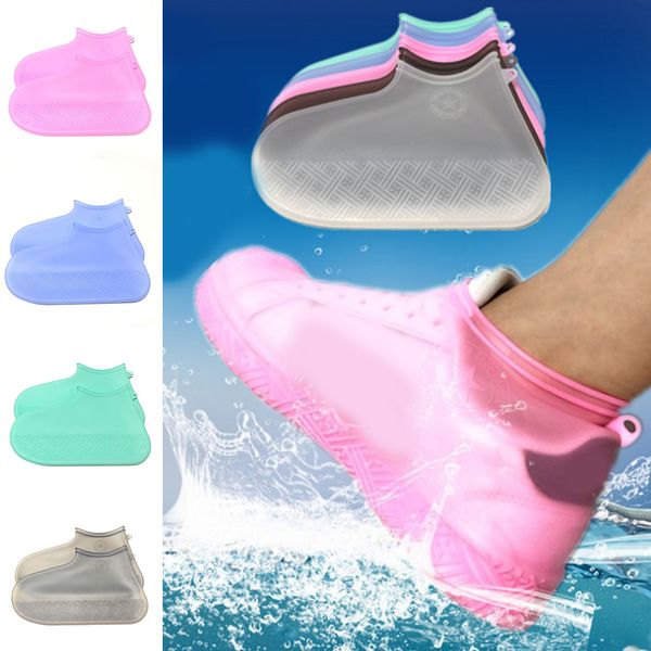 

1pair anti-slip reusable latex shoe covers waterproof rain boot overshoes shoes accessories, White;pink