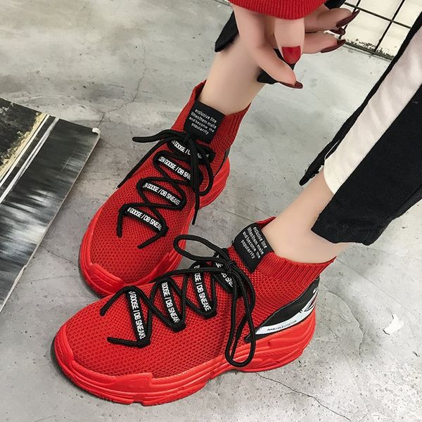 

new elastic ins socks shoes korean version of ulzzang thicksoled shark hiphop hiphop sports highshoes, Black