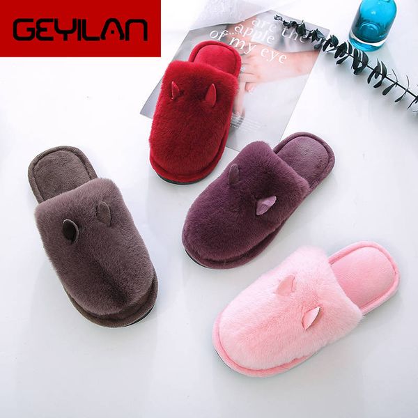 

korean version of the month cartoon cotton slippers female winter slip home indoor couple fur shoes cotton drag cute thick-botto, Black